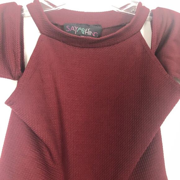 Sayany Thing High-Neck Off-Shoulder Burgundy Ruffle Top Size S - Picture 2 of 10